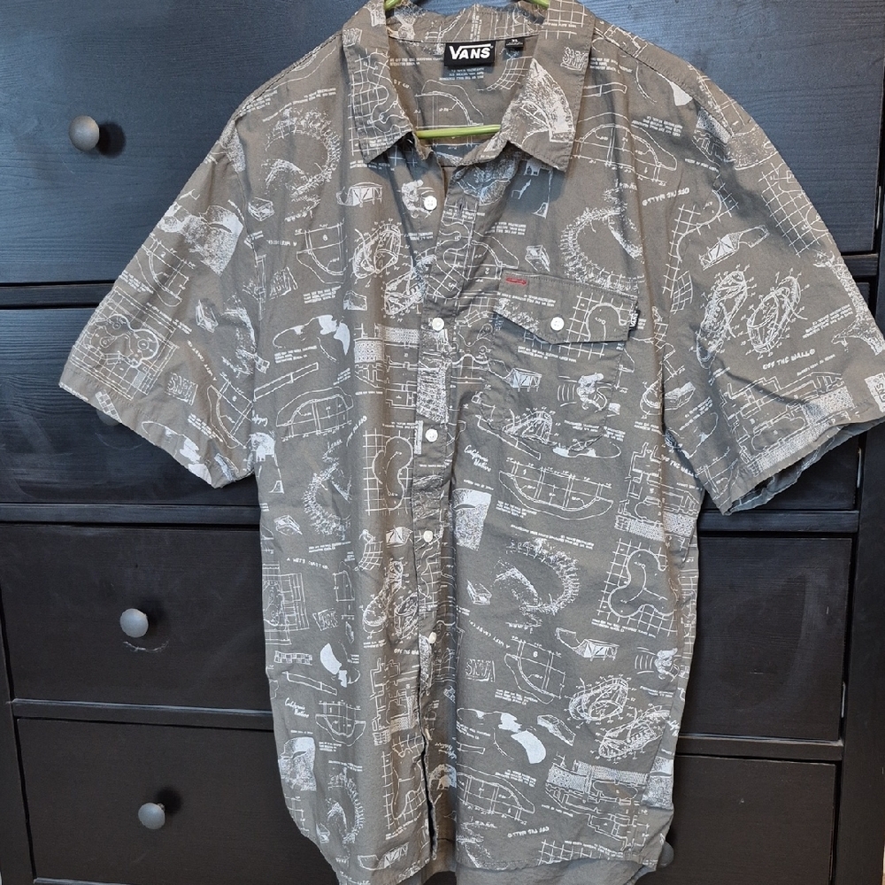 Vans Gray Casual Button Down Shirt with Organic Pattern